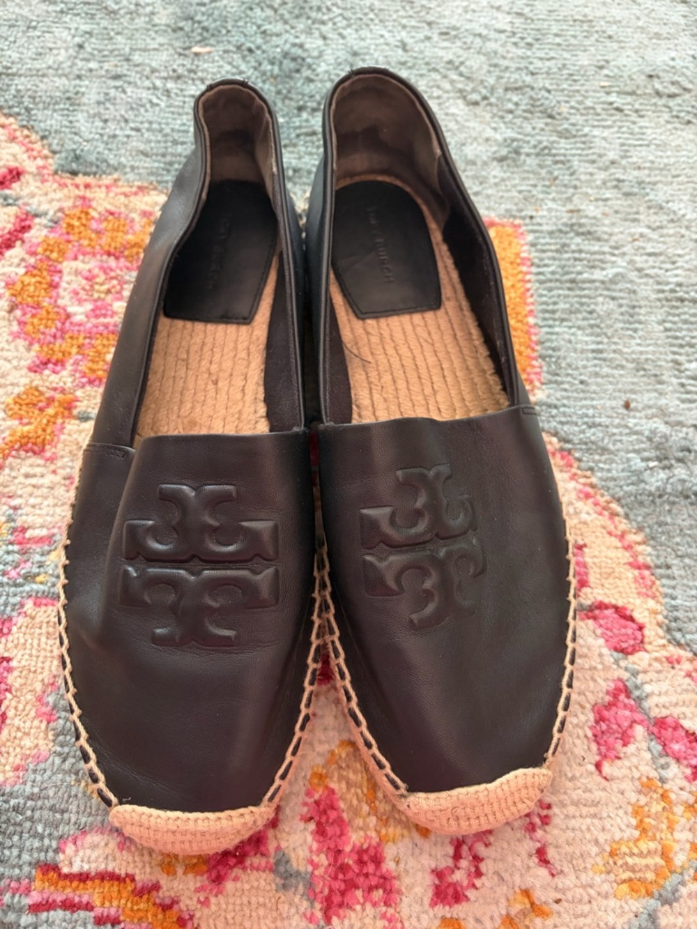 Tory Burch Black Leather Espadrille Slip-Ons